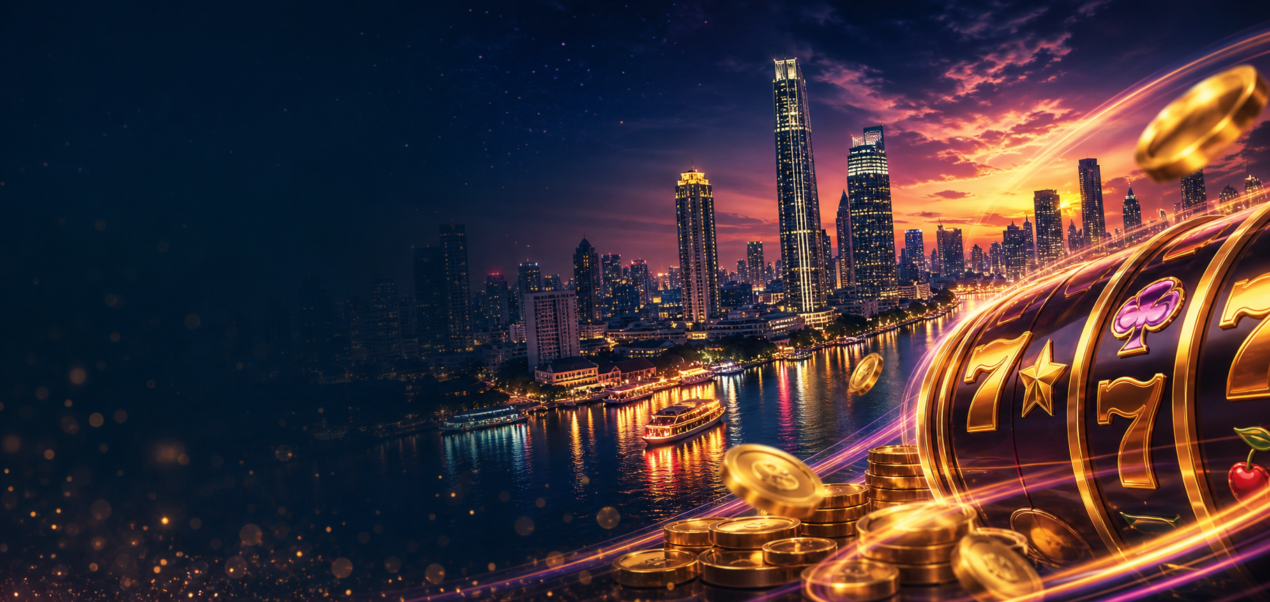 Bangkok skyline with abstract social slot visuals